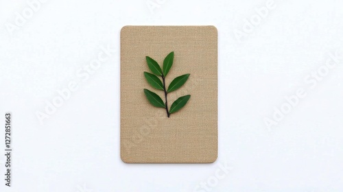 Green Leaf on Textured Beige Background for Natural Aesthetic Design