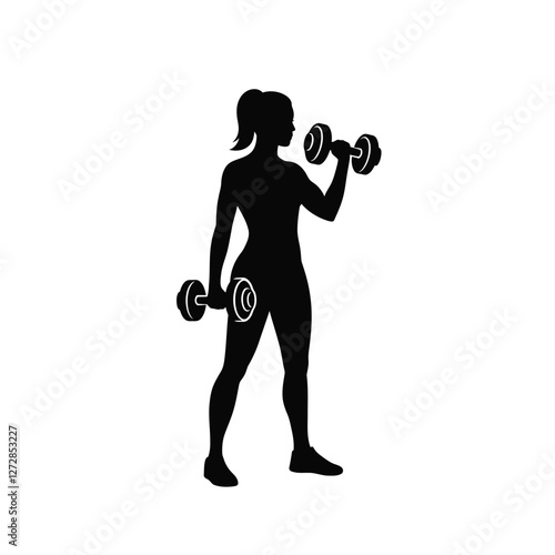 A woman lifting weights with a weight lifting her arms
