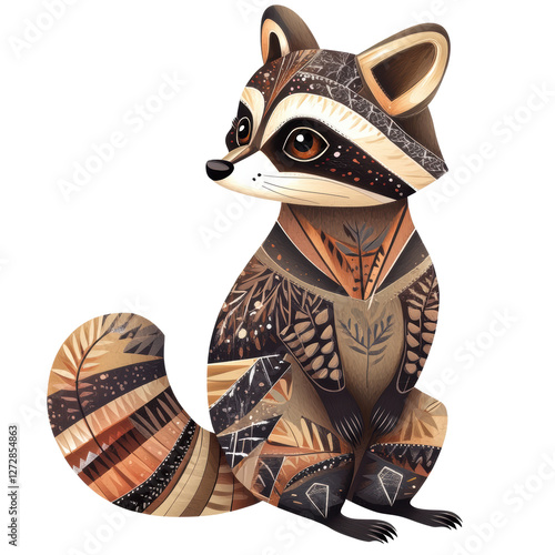 Whimsical Raccoon: A Nature-Inspired Artwork on white background photo