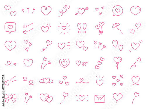 手書きのハートのベクターイラストセット。アイコン、手描き、落書き、バレンタイン