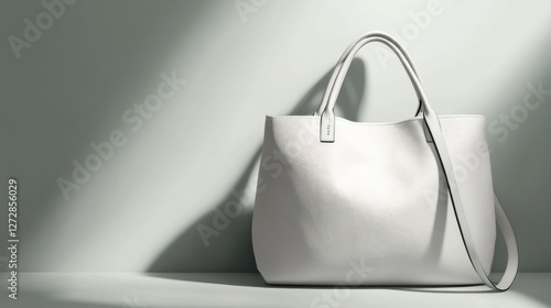 Light gray tote bag on a light gray background with shadows.