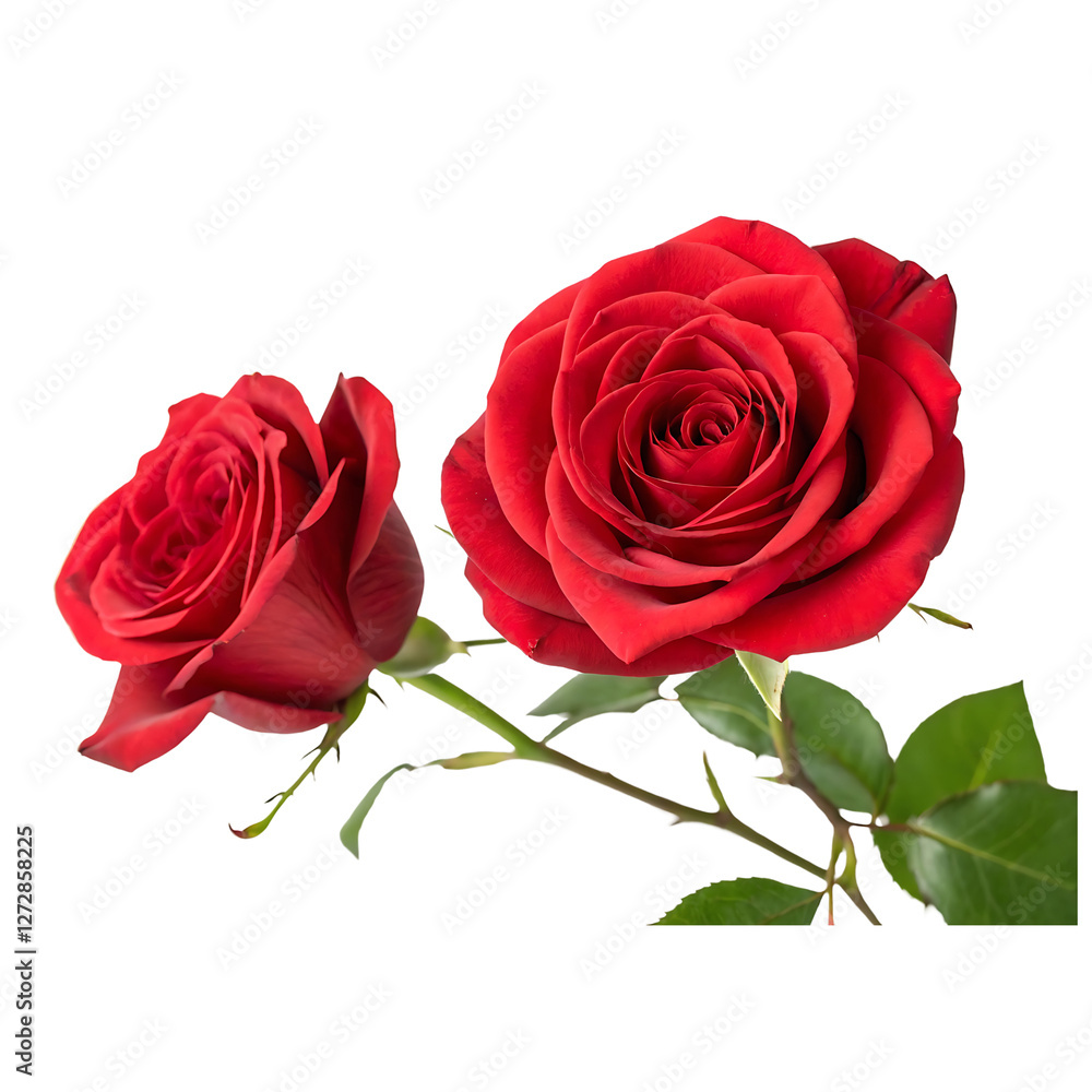 Fototapeta premium Double red roses isolated on transparent background