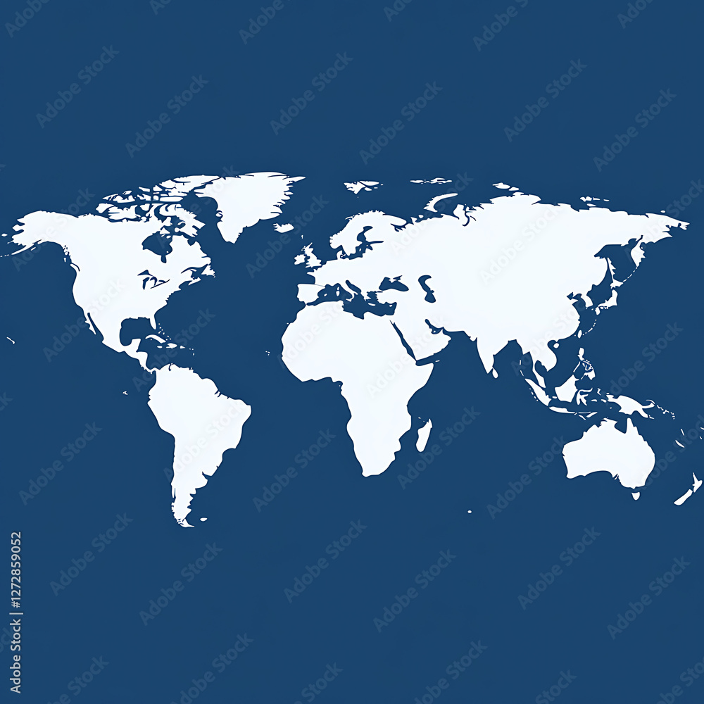 World Continents and Oceans Global Geographical Map White Landmasses on Blue Background Illustration. World Continents and Oceans Global Geographical Map White Landmasses on Blue Background Illustration.