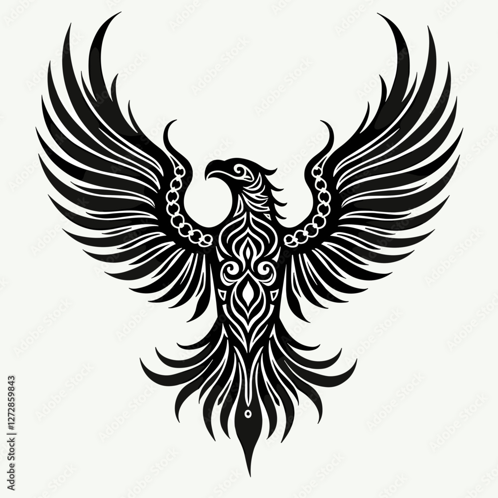 Fototapeta premium Elegant tribal eagle soaring with intricate patterns, symbol of freedom