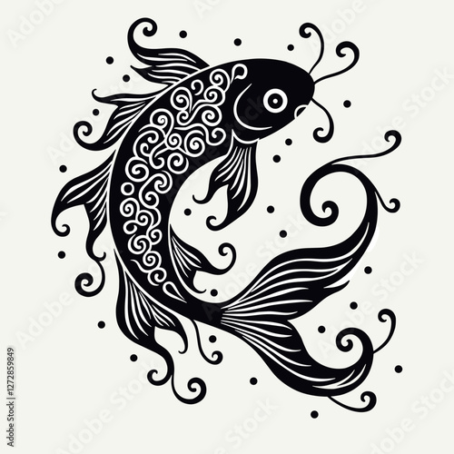 Elegant koi fish swimming gracefully in a fluid design, tranquility
