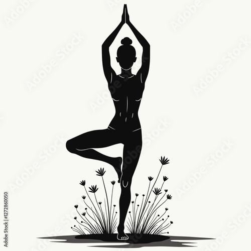 Graceful yoga pose in floral setting, harmony and balance