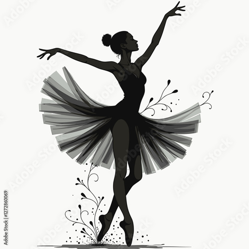 Elegant ballerina dancing in black and gray tutu, art expression