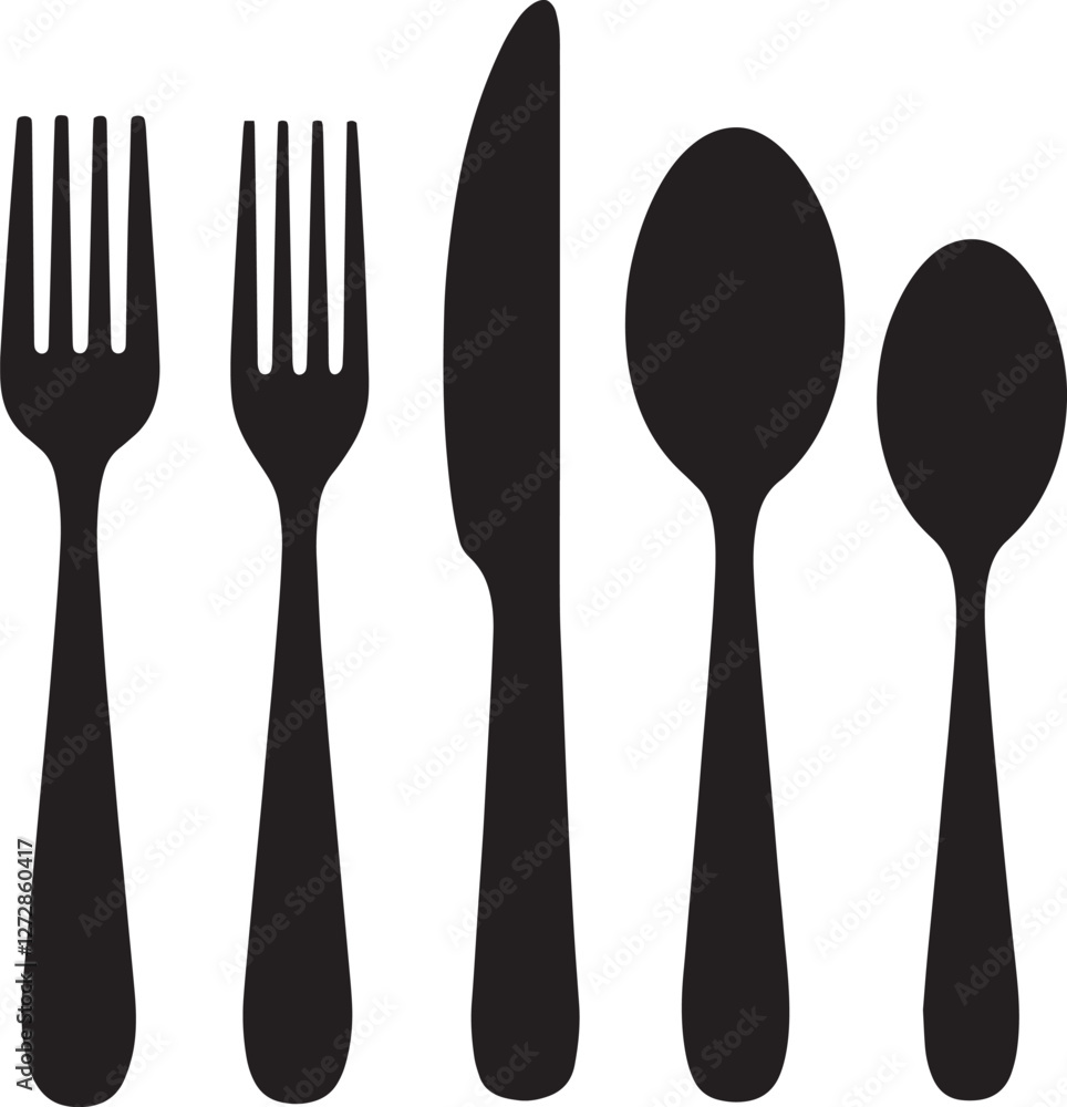 Fork, knife and spoon set icons silhouette vector design
Fork, knife and spoon set icons silhouette vector design