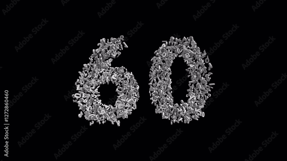 Number 60 Made of Numbers with Alpha Channel. 3D Font Number Animation. Transparent Background Number 60 Made of Numbers with Alpha Channel. 3D Font Number Animation. Transparent Background