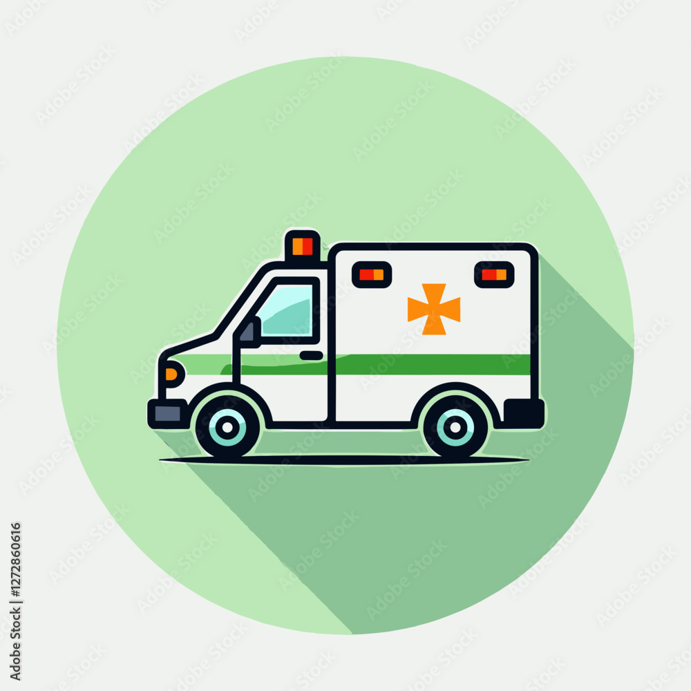 Ambulance vehicle on green background, emergency response symbol Ambulance vehicle on green background, emergency response symbol