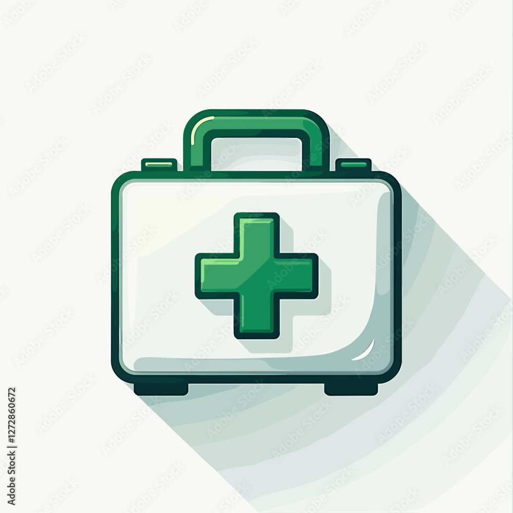 Obraz premium Illustration of a green first aid kit on a light background, health care