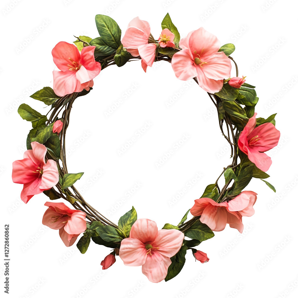 Pink flower wreath floral circle frame design element, Pink flower wreath floral circle frame design element,