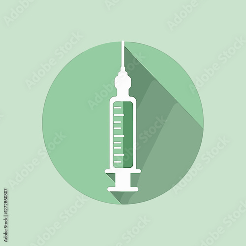 White syringe on green background, healthcare and vaccination concept