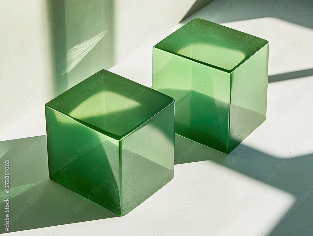 Green glass cubes studio sunlight display Green glass cubes studio sunlight display