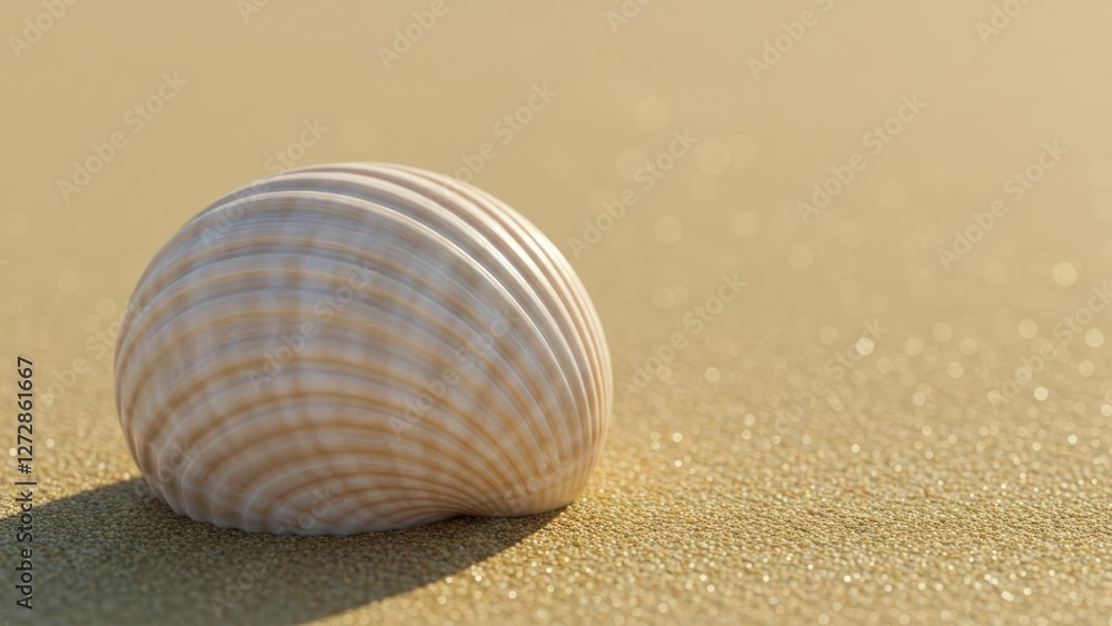 A detailed seashell resting on a sandy beach, evoking tranquility. A detailed seashell resting on a sandy beach, evoking tranquility.
