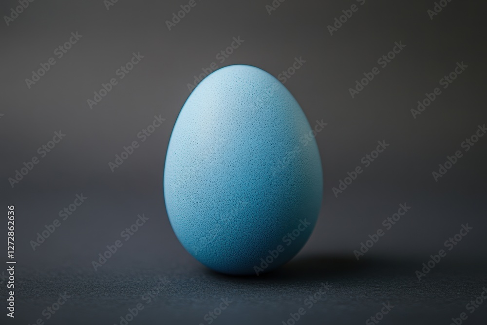 A single light blue egg sits centered on gray background A single light blue egg sits centered on gray background