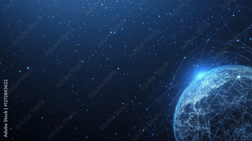 Obraz premium Bright Glowing Planet Surrounded by Shimmering Stars in a Dark Cosmic Background