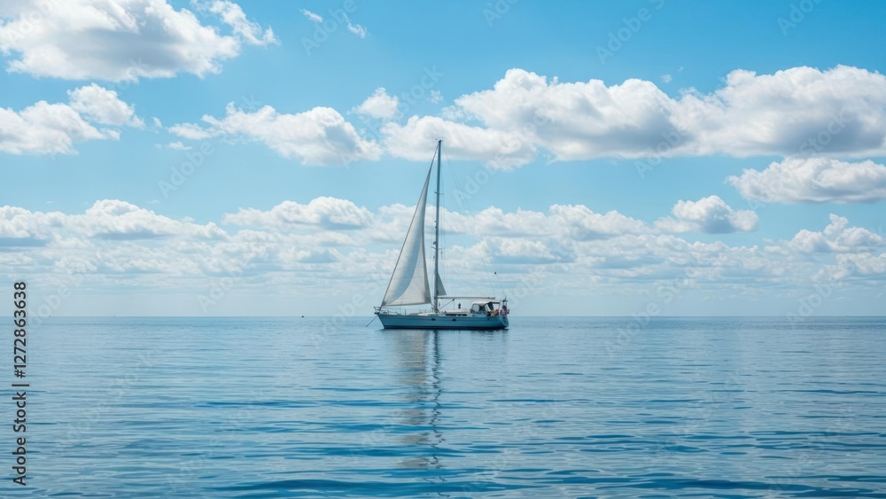 Obraz premium A serene sailboat gliding over calm waters under a blue sky.