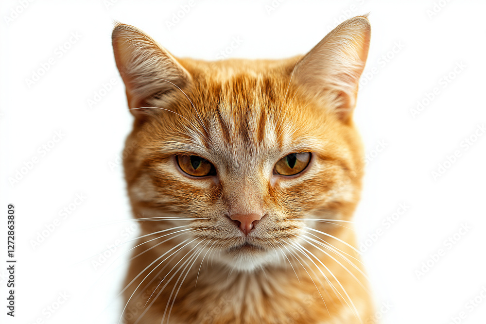 Intense Close-up Portrait of Ginger Cat with Amber Eyes in Professional Studio Lighting, High Definition Pet Photography with Sharp Detail and Natural Color Intense Close-up Portrait of Ginger Cat with Amber Eyes in Professional Studio Lighting, High Definition Pet Photography with Sharp Detail and Natural Color