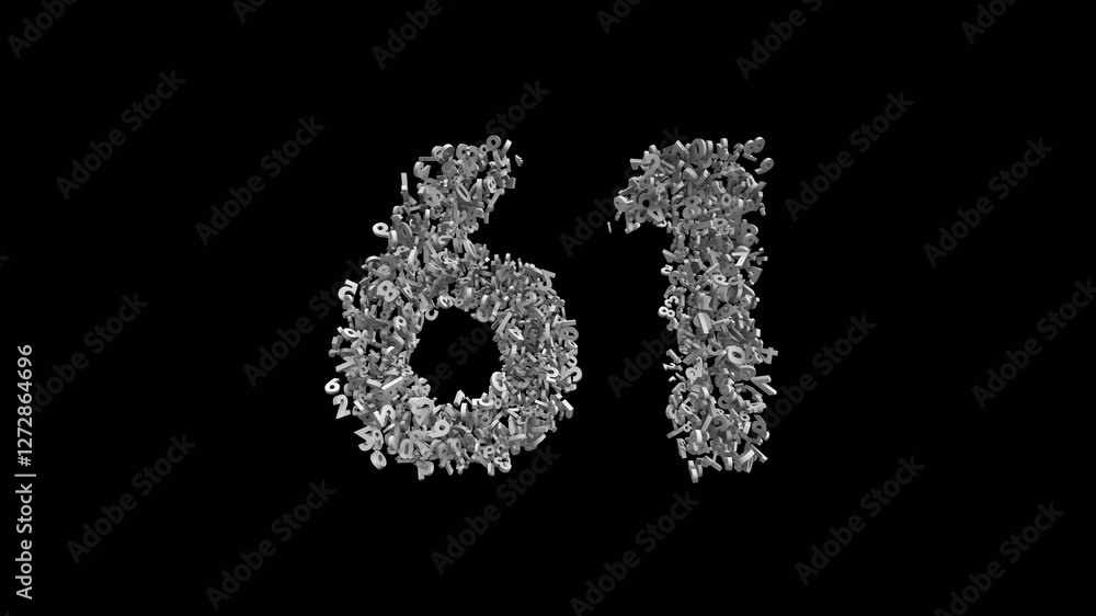 Number 61 Made of Numbers with Alpha Channel. 3D Font Number Animation. Transparent Background Number 61 Made of Numbers with Alpha Channel. 3D Font Number Animation. Transparent Background