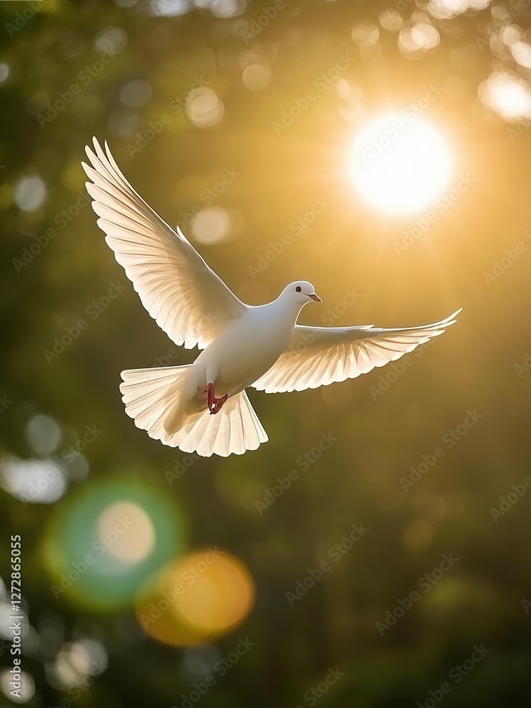 Obraz premium white dove flying in the sky