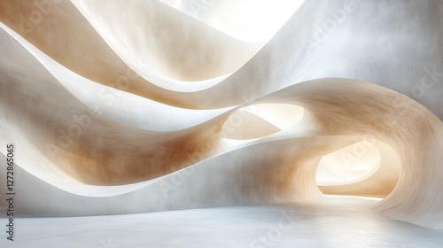 Flowing organic shapes with soft fabric texture, warm beige minimalism, sculptural drapery, serene elegance