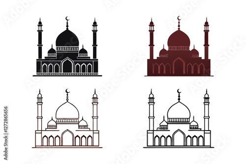 Mosques Silhouettes and line-art versions with domes and minarets