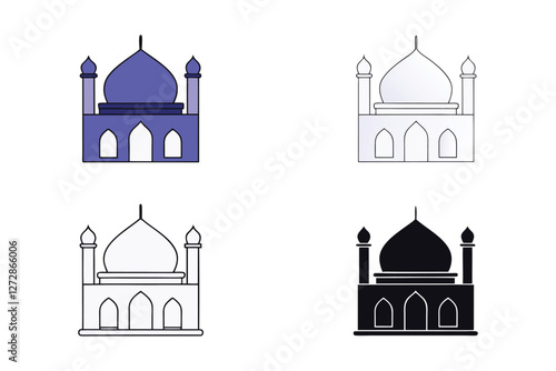 Mosques Silhouettes and line-art versions with domes and minarets