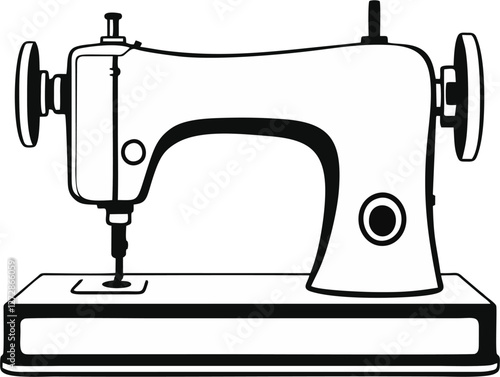 A minimalistic black and white icon of a vintage sewing machine. retro aesthetic, or vintage design
