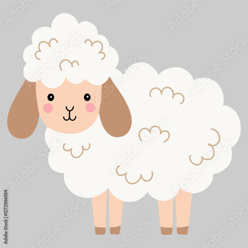 Hand drawn cute little lamb on gray background. Baby Room wall art, cartoon nursery animal, baby shower decoration, Concept for children print.	