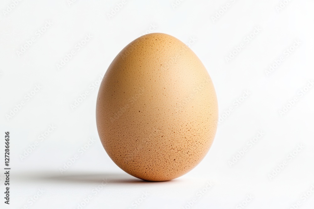 An uncooked chicken egg sits on a white surface An uncooked chicken egg sits on a white surface
