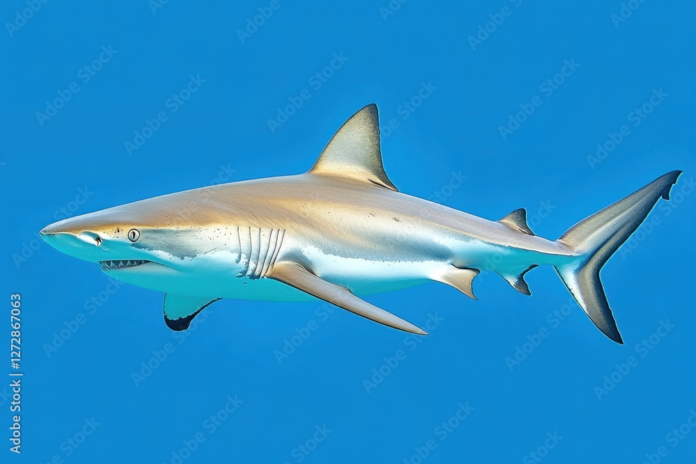 Naklejka premium Shark swimming gracefully through clear blue ocean water