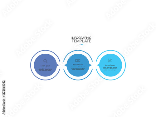 Infographic template. Concept with three colorful circular elements placed in horizontal row and connected by arrows.