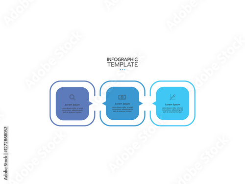 Infographic template. Concept with three colorful rectangular elements placed in horizontal row and connected by arrows.