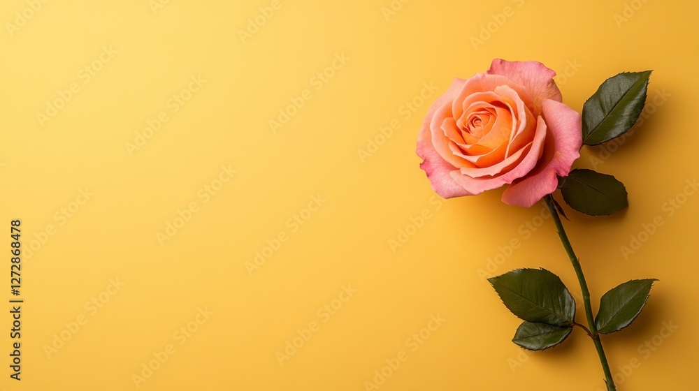 Fototapeta premium Elegant Pink Rose on Yellow Background for Floral Design Projects
