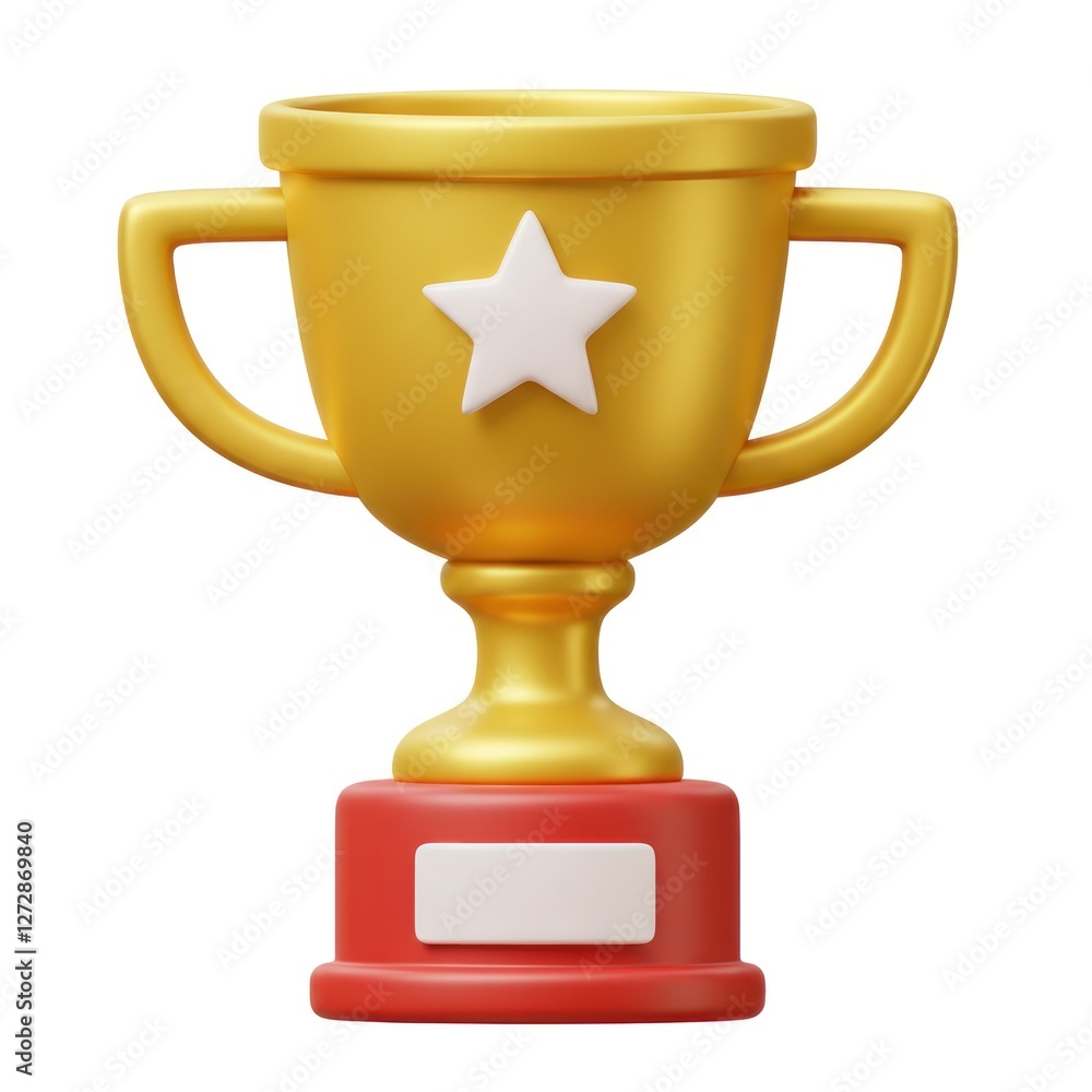 Golden Trophy Illustration with Star Emblem on White Background Golden Trophy Illustration with Star Emblem on White Background