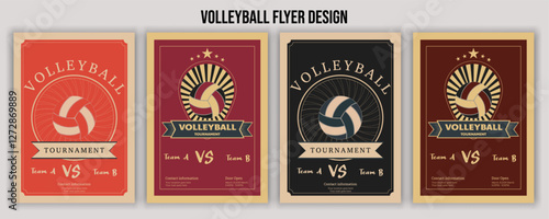 volleyball club flyer, brochure, banner, poster. Vector. For sport club emblem. Vintage monochrome label, patch with volleyball ball,brochure. Vector illustration. For sport club emblem. Vintage monoc