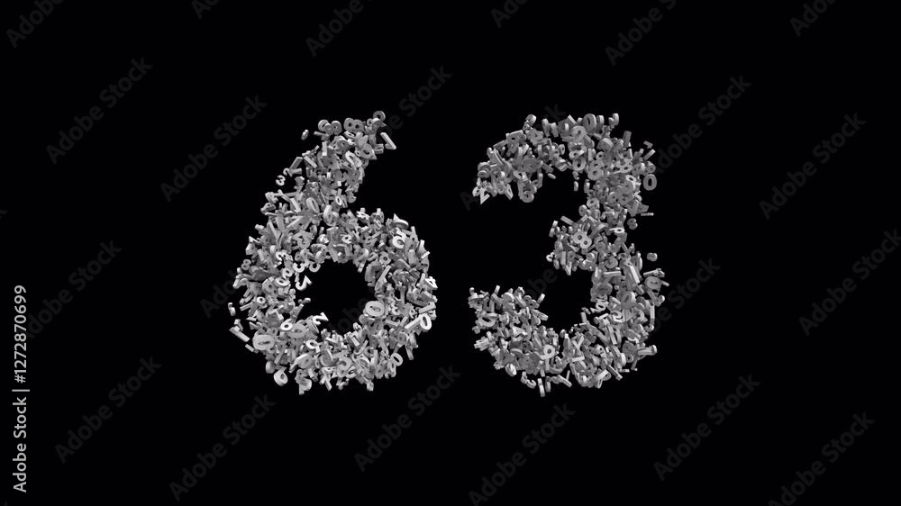 Number 63 Made of Numbers with Alpha Channel. 3D Font Number Animation. Transparent Background Number 63 Made of Numbers with Alpha Channel. 3D Font Number Animation. Transparent Background