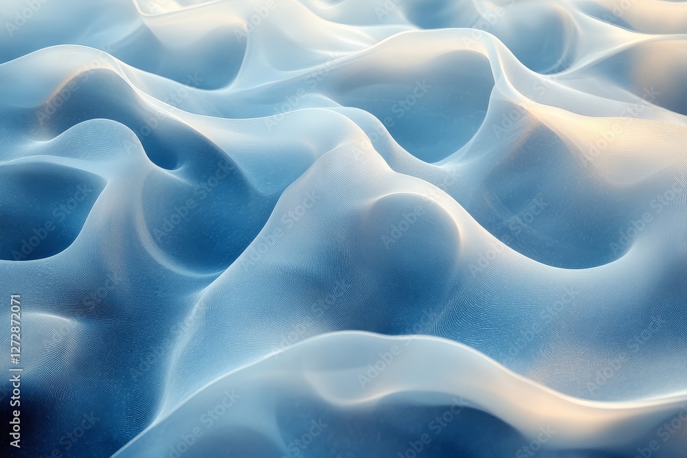 Obraz premium Blue and White Waves on Minimalist Background: Glass Effect with Futuristic Vibes