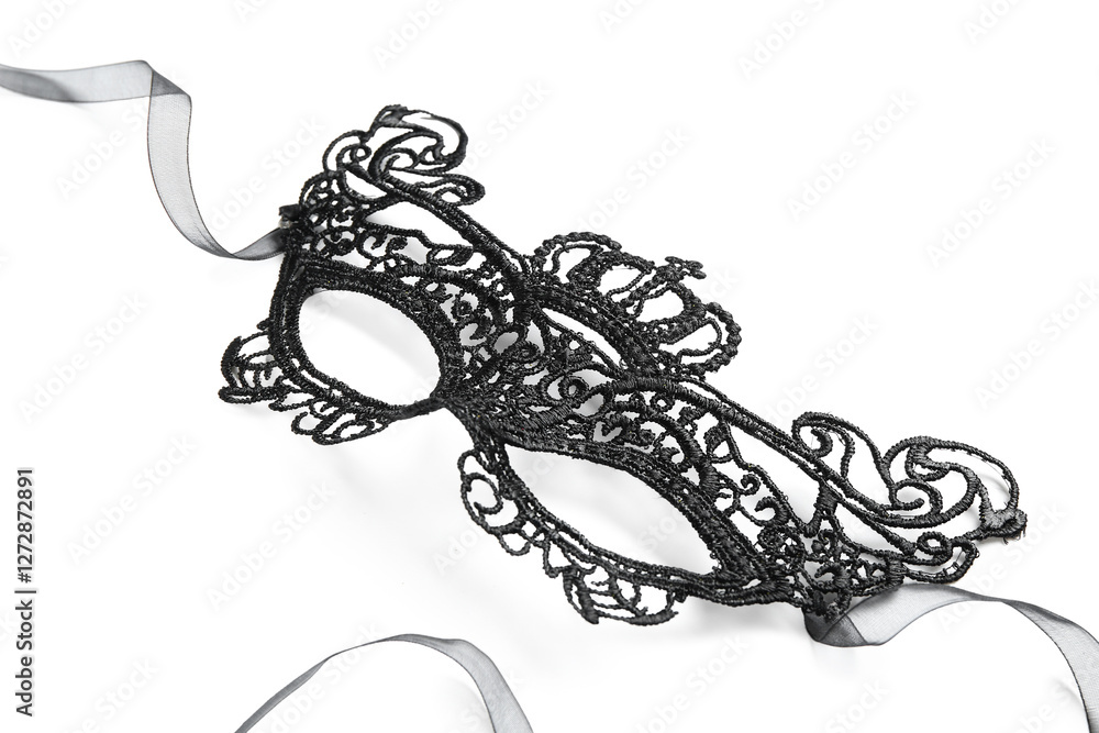 Obraz premium Beautiful black carnival mask on white background