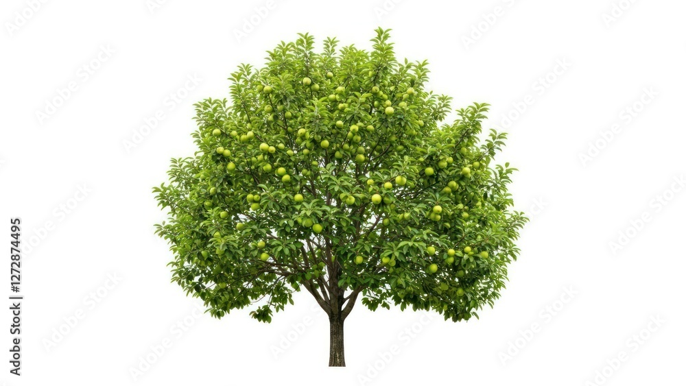 A lush green apple tree laden with fruits, symbolizing abundance. A lush green apple tree laden with fruits, symbolizing abundance.