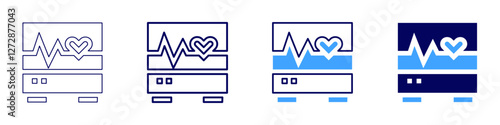 Ecg icon in 4 different styles. Thin Line, Line, Bold Line, Duotone. Duotone style. Editable stroke
