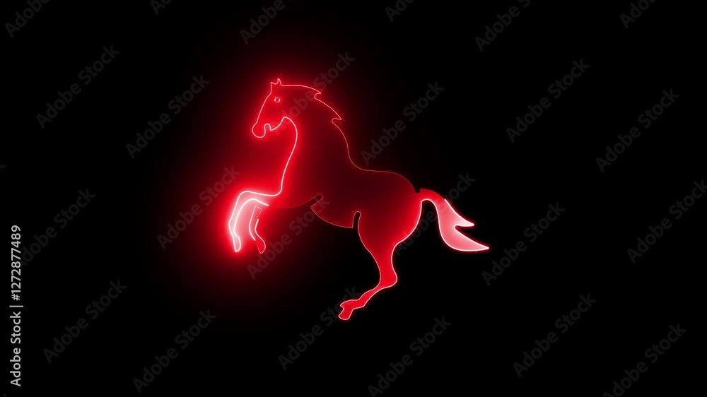 Neon Glowing Horse Icon and Symbol Animation on Black Background. Neon Glowing Horse Icon and Symbol Animation on Black Background.