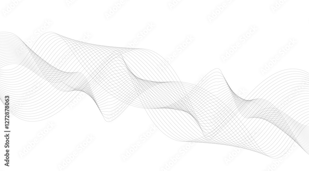 Stylized line art background. Vector illustration. Wave with lines. Abstract gray smooth flowing wave lines on a white background. Dynamic sound wave element design. Stylized line art background. Vector illustration. Wave with lines. Abstract gray smooth flowing wave lines on a white background. Dynamic sound wave element design.