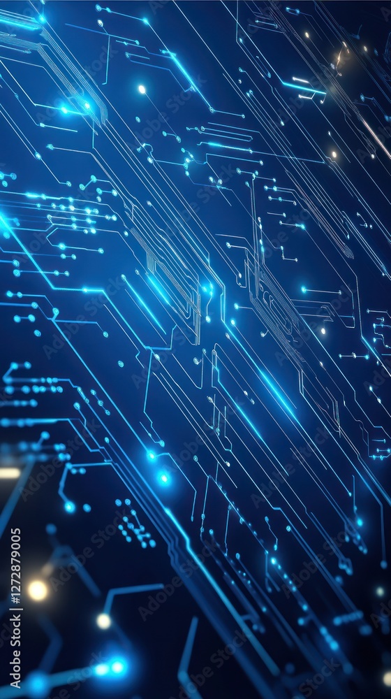 Obraz premium Abstract blue circuit board with glowing lines and nodes