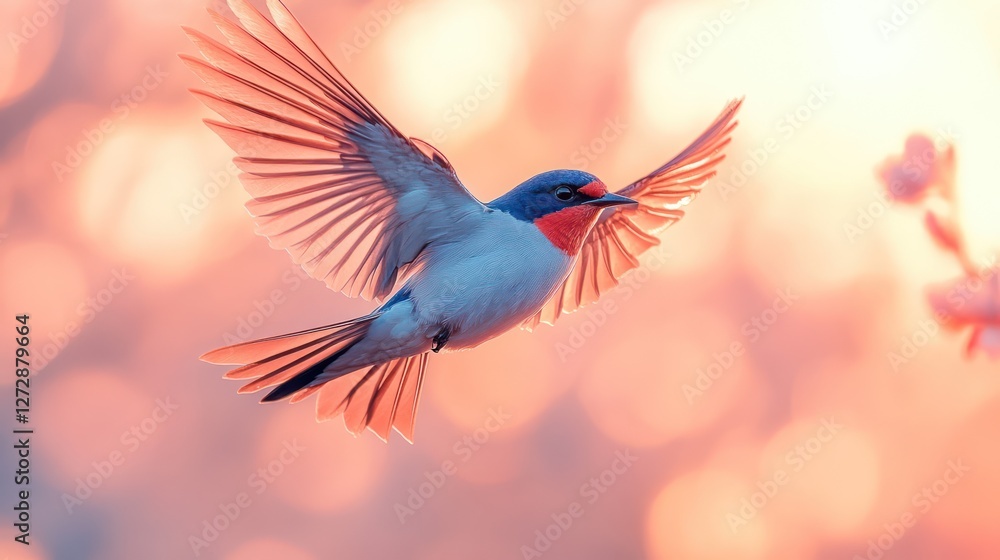 Fototapeta premium A Bird in Flight at Sunrise, Serenity and Freedom in Nature