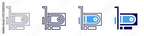 Video card icon in 4 different styles. Thin Line, Line, Bold Line, Duotone. Duotone style. Editable stroke