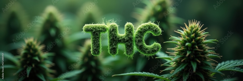 Close-up of lush cannabis plants with a vibrant THC text, ideal for illustrating topics related to cannabis, wellness, and the marijuana industry. Close-up of lush cannabis plants with a vibrant THC text, ideal for illustrating topics related to cannabis, wellness, and the marijuana industry.
