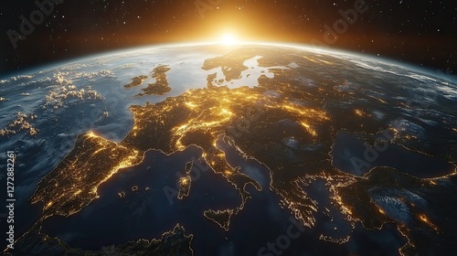 Fototapeta Naklejka Na Ścianę i Meble -  earth in space anime style planet earth europe discover the continent in stunning detail