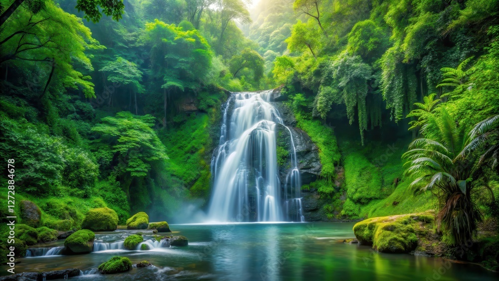 waterfall flowing through lush green forest, greenery, idyllic setting, greenery, idyllic setting, plants waterfall flowing through lush green forest, greenery, idyllic setting, greenery, idyllic setting, plants